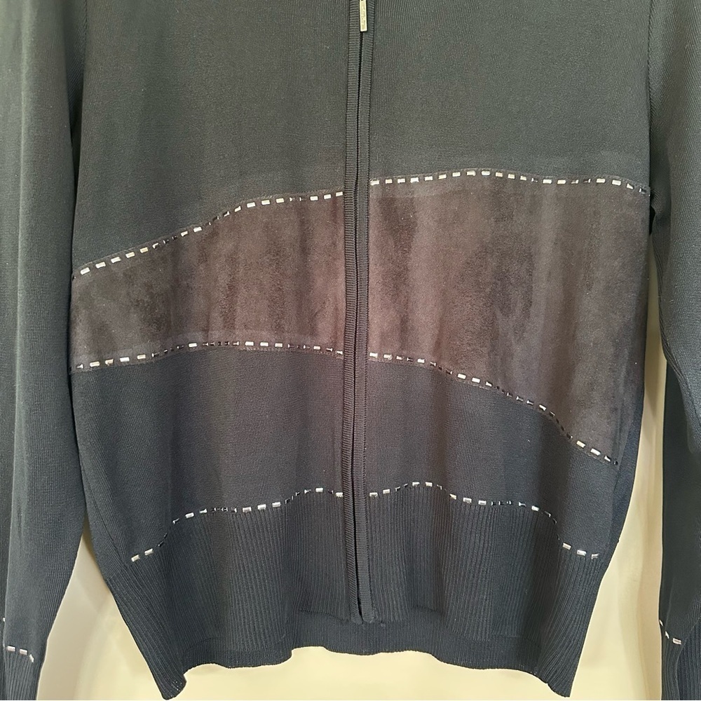 Ming Wang Women M Black Jacket Studded Long Sleeve Stretch Zip Slinky Luxury - Picture 4 of 5